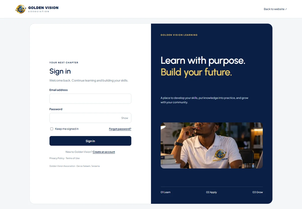 Golden Vision Digital System sign-in page